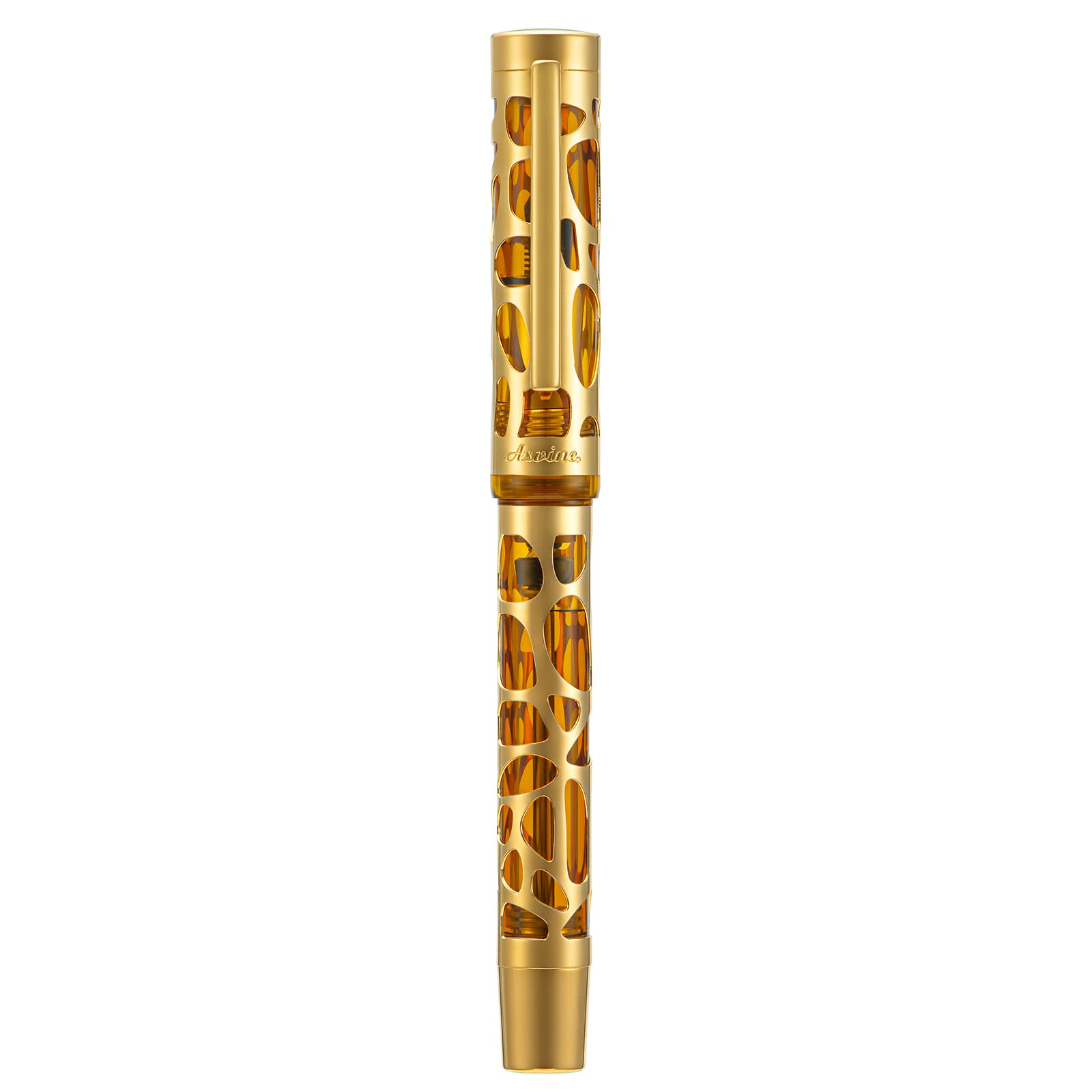 Asvine V169 Vacuum Filling Fountain Pen Medium Nib, Water Drop Skeleton Gold Trim Transparent