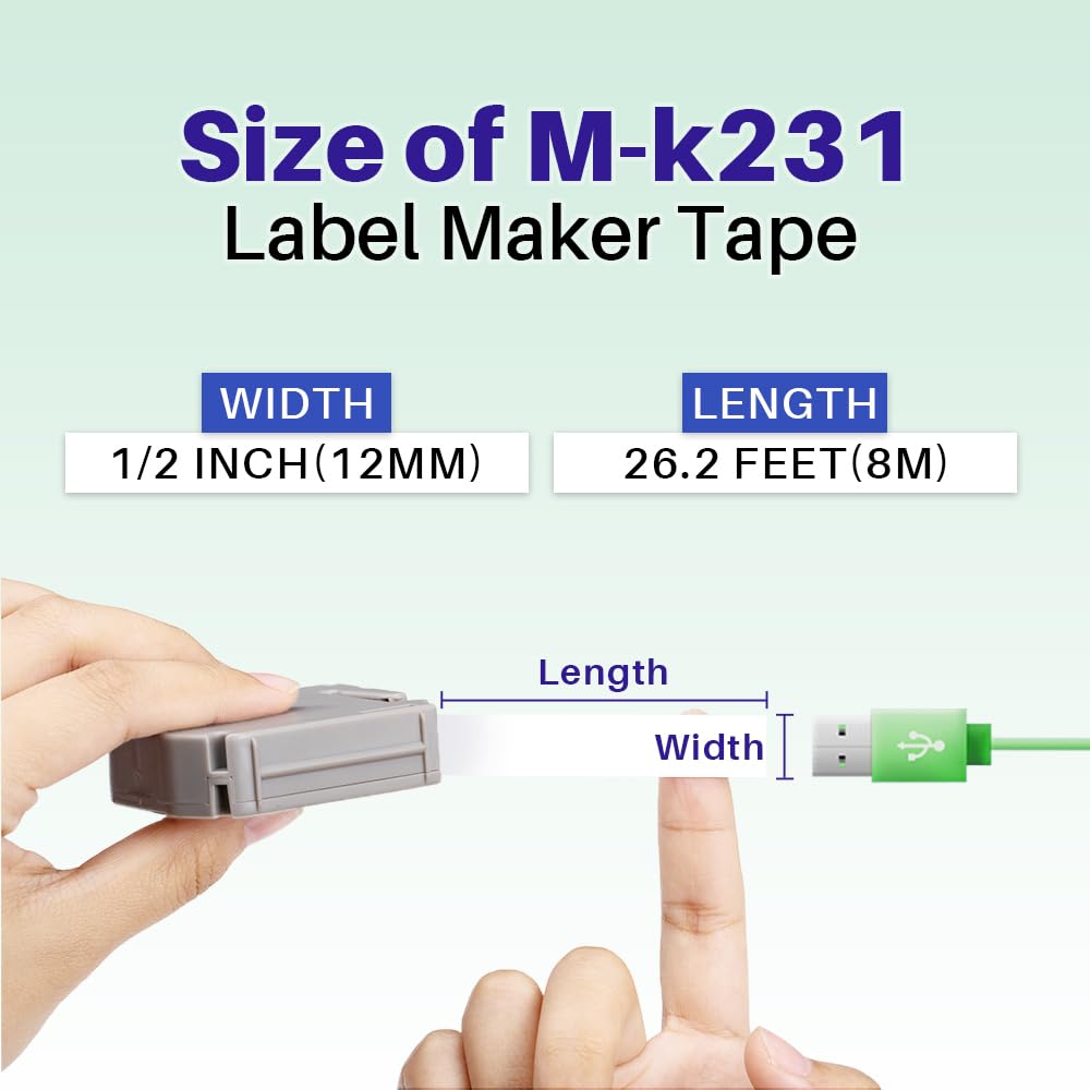 M-K231 Label Tape 12mm 0.47" Replacement for Brother P-Touch M-231 M Tape