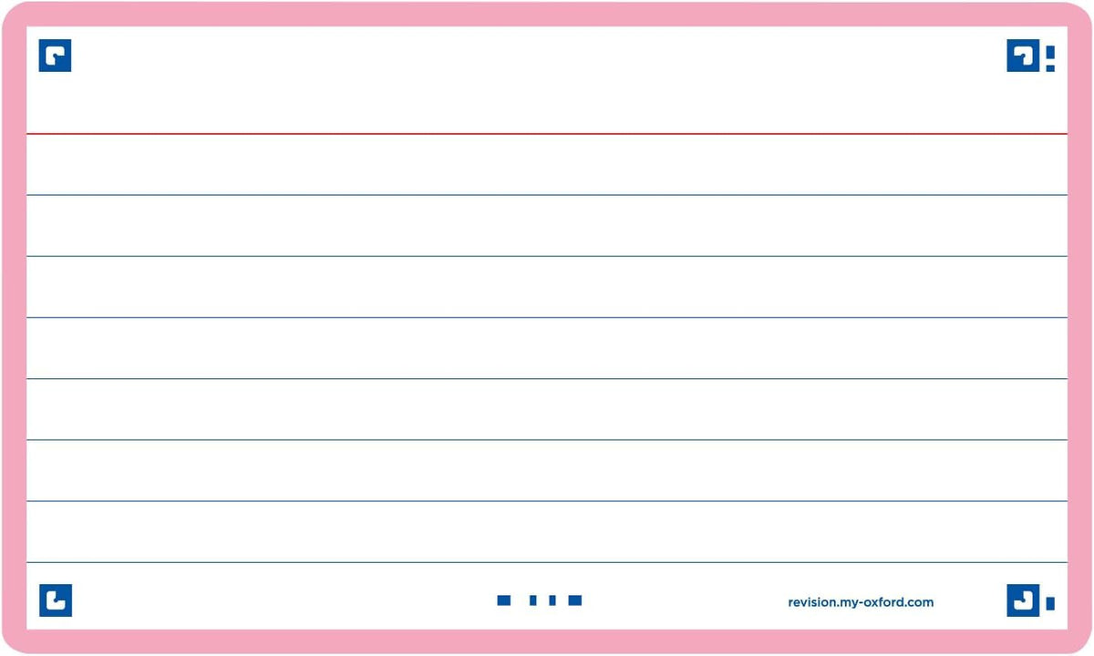 Oxford Flash Cards, Ruled with Pink Frame, 7.5 x 12.5 cm, Pack of 80