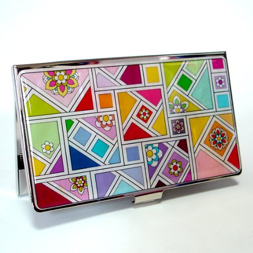 Antique Alive Mother of Pearl Yellow Green Red Business Credit Name Id Card Case Holder Metal