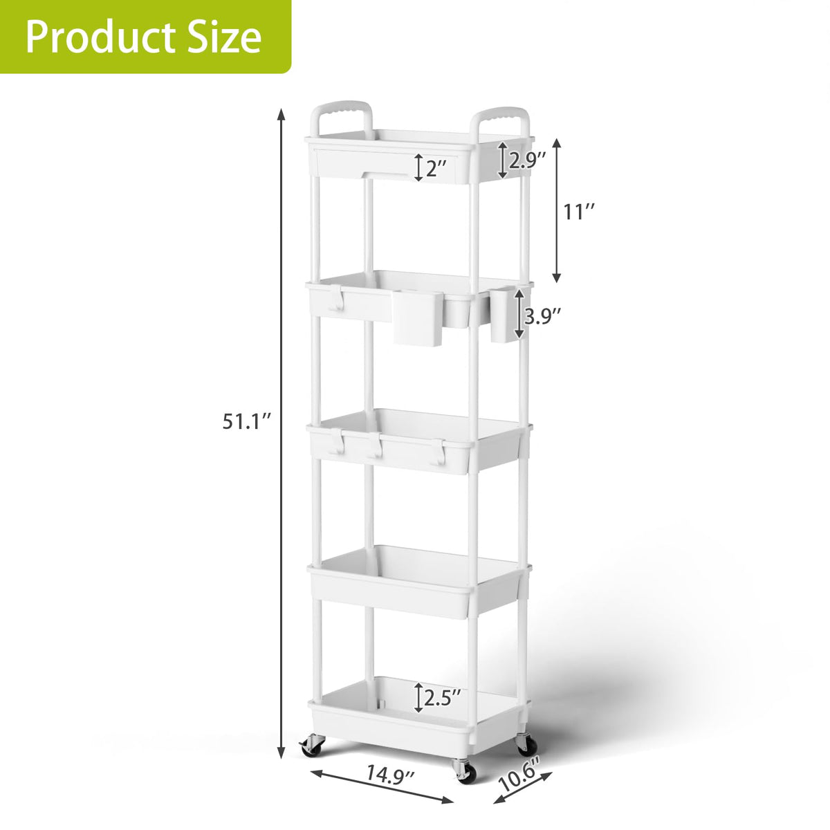 Sorgion 5 Tier Rolling Cart Organizer,Bathroom Cart Organizers with Wheels Laundry Room
