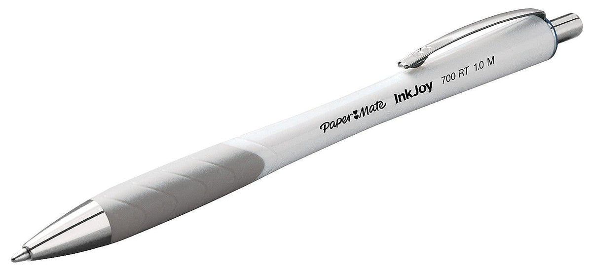 Paper Mate Inkjoy 700 Rt Ballpoint Pen, Retractable, Medium 1 Mm, Blue Ink, White/blue Barrel, Dozen