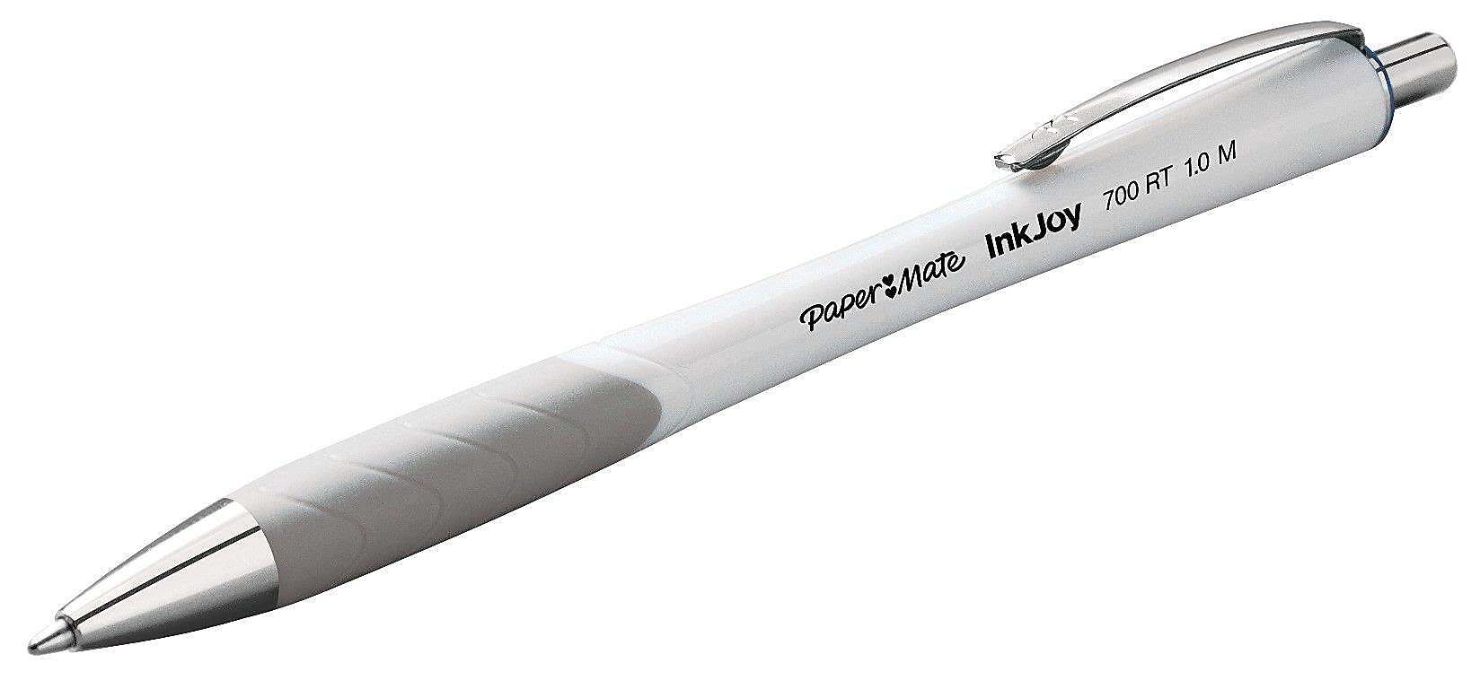 Paper Mate Inkjoy 700 Rt Ballpoint Pen, Retractable, Medium 1 Mm, Blue Ink, White/blue Barrel, Dozen