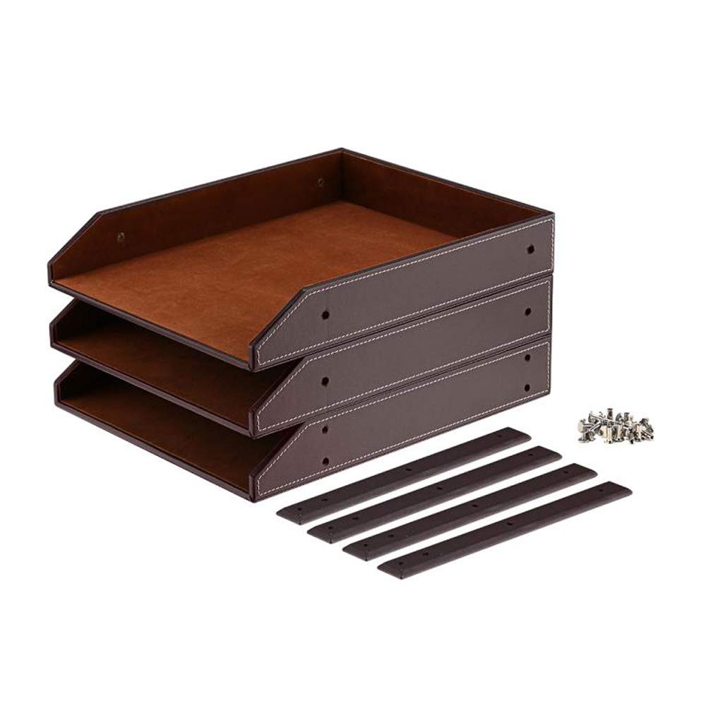 Leather Desk Organizer, NIFIVE 3-Tier Stackable Document Tray, Perfect Desktop Organization Holder