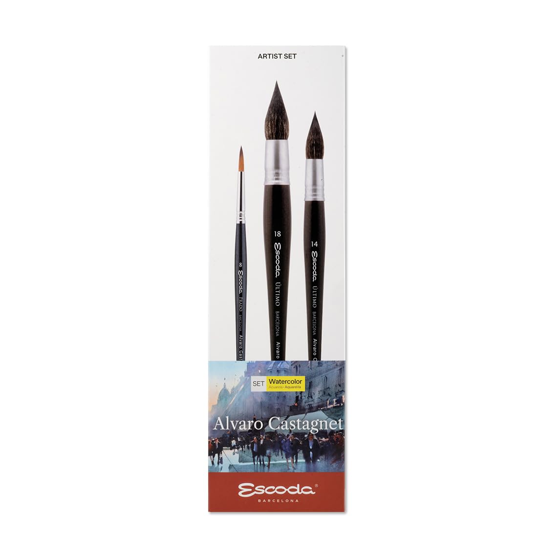 Escoda | Watercolour | Artist Set Alvaro Castagnet 2 | Size 14/18 | 3 Brushes | Synthetic Tame +