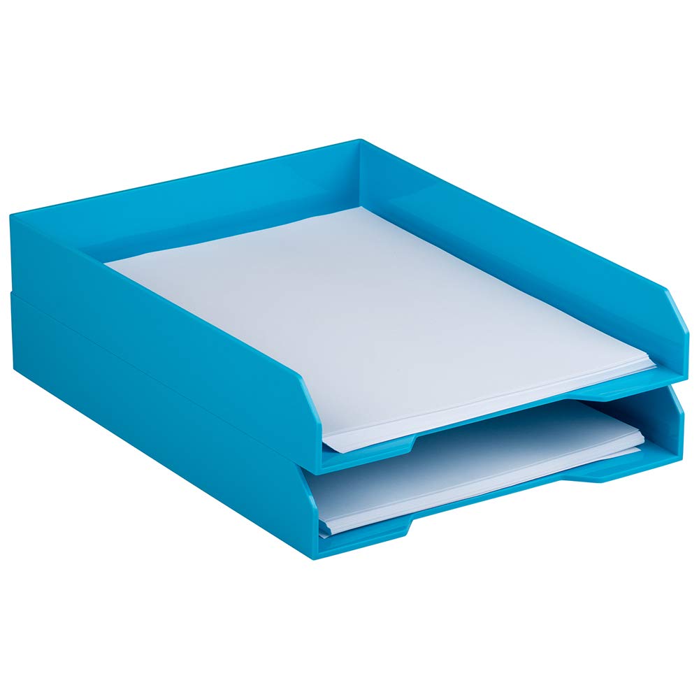 JAM PAPER Stackable Paper Trays - Blue - Desktop Document, Letter, & File Organizer Tray - Sold
