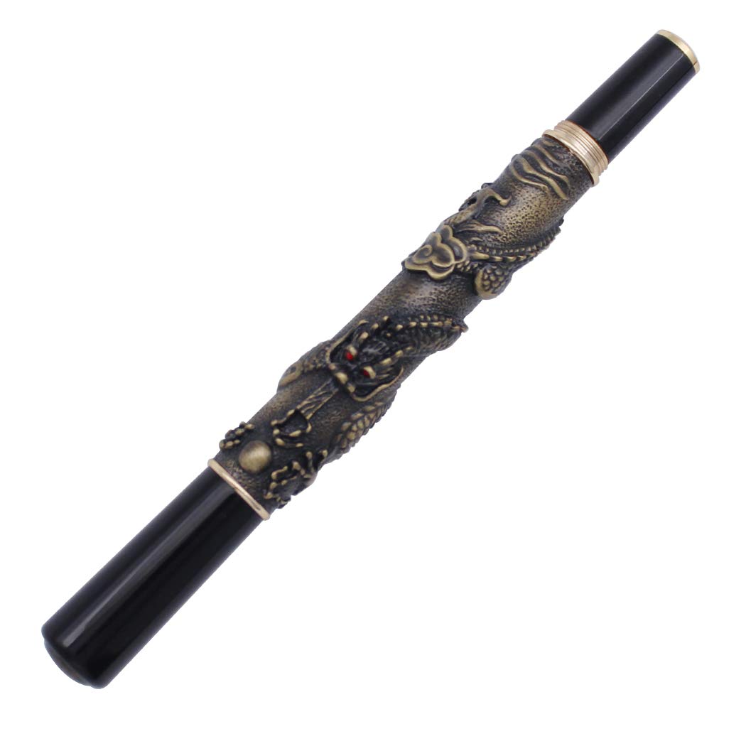 Gullor Luxury Fountain Pen Jinhao Chinese Dragon/Loong Bronze Basso-relievo Medium Nib