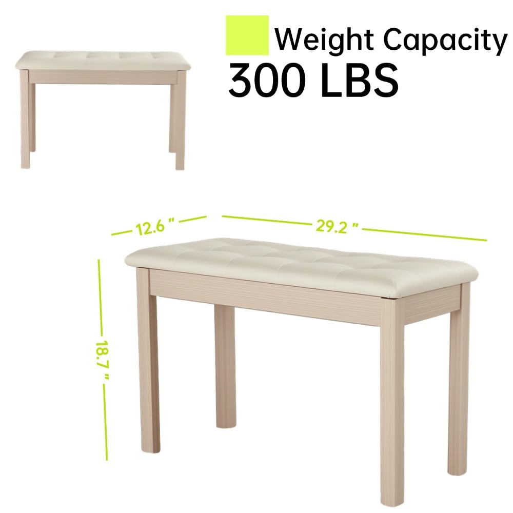 Sanpuli Solid Wood Duet Piano Bench with Storage, Piano Stool and Padded Cushion, Keyboard Bench