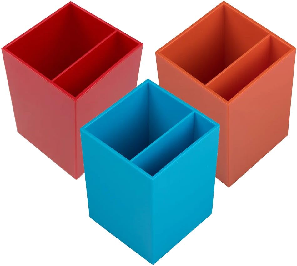 JAM PAPER Plastic Pen Holders - Primary Assortment Desktop Pencil Cups - 3/Pack