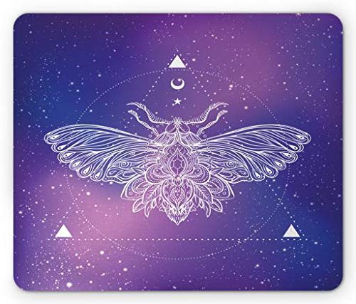 Lunarable Goth Mouse Pad, Hand-Drawn Psychedelic Moth Motif Circulated Around Geometric Galaxy
