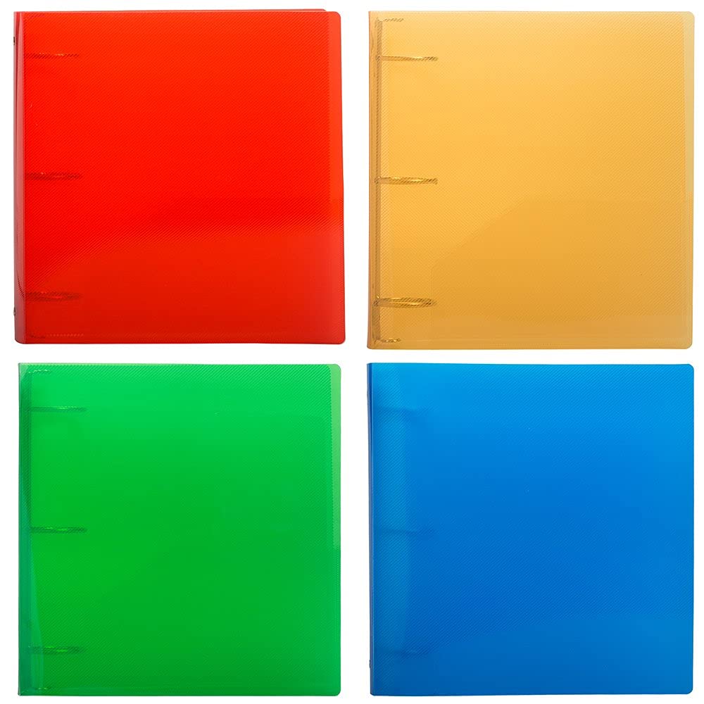 JAM PAPER Plastic 2 inch Binders - Assorted 3 Ring Binders (Red, Blue, Green & Orange) - 4/Pack