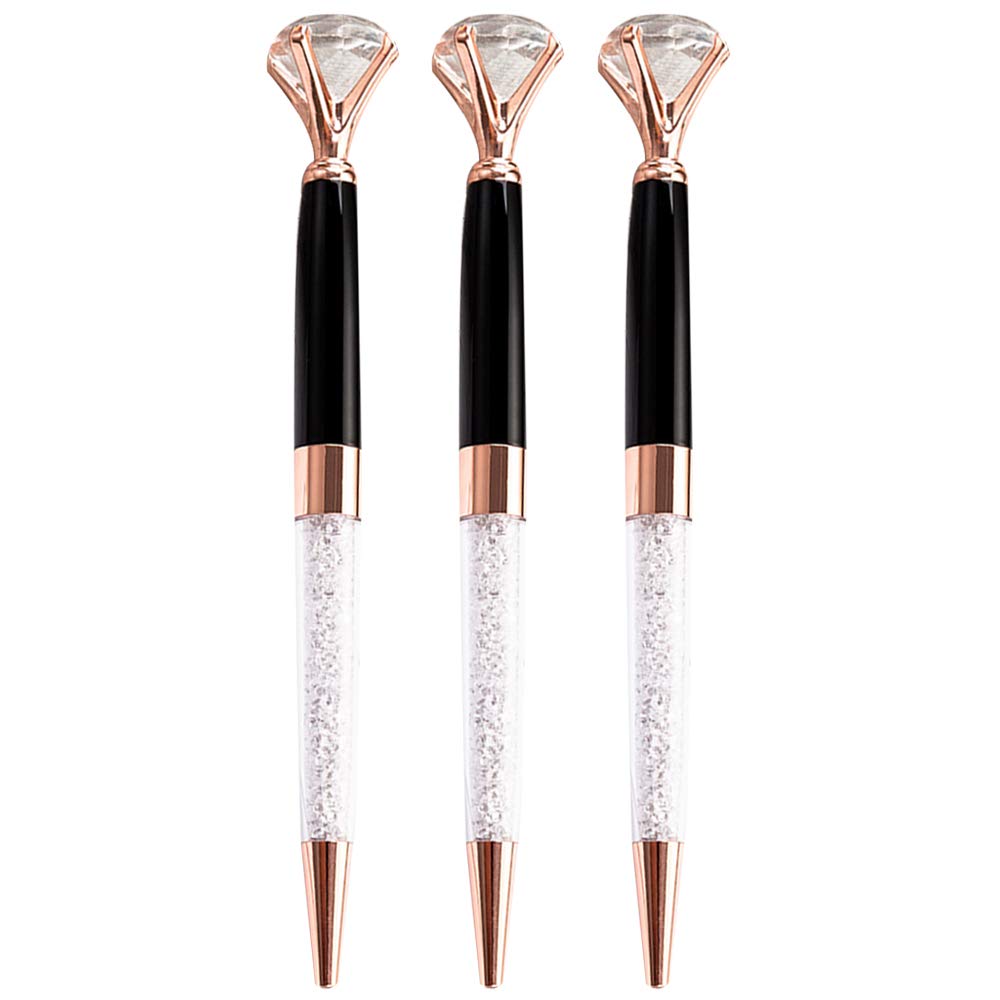U Scinan 3Pcs Big Diamond Pen Crystal Metal Ballpoint Pens 0.5mm Black Ink Advertising Gif Pen