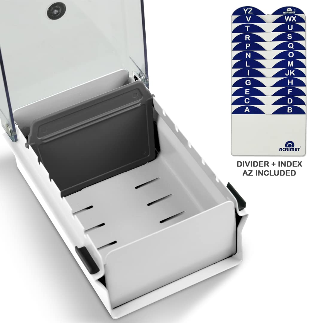 Acrimet Index Business Card Size File Holder Organizer Box Metal Base Heavy Duty (AZ Index Cards