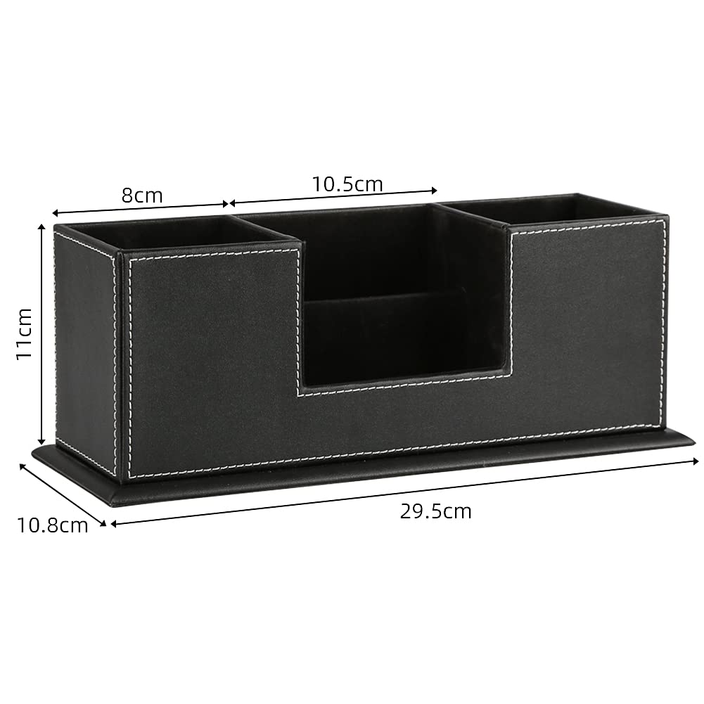 KINGFOM™ Double Holder Leather Multi-Function Desk Stationery Organizer Pen Pencil Holder Black
