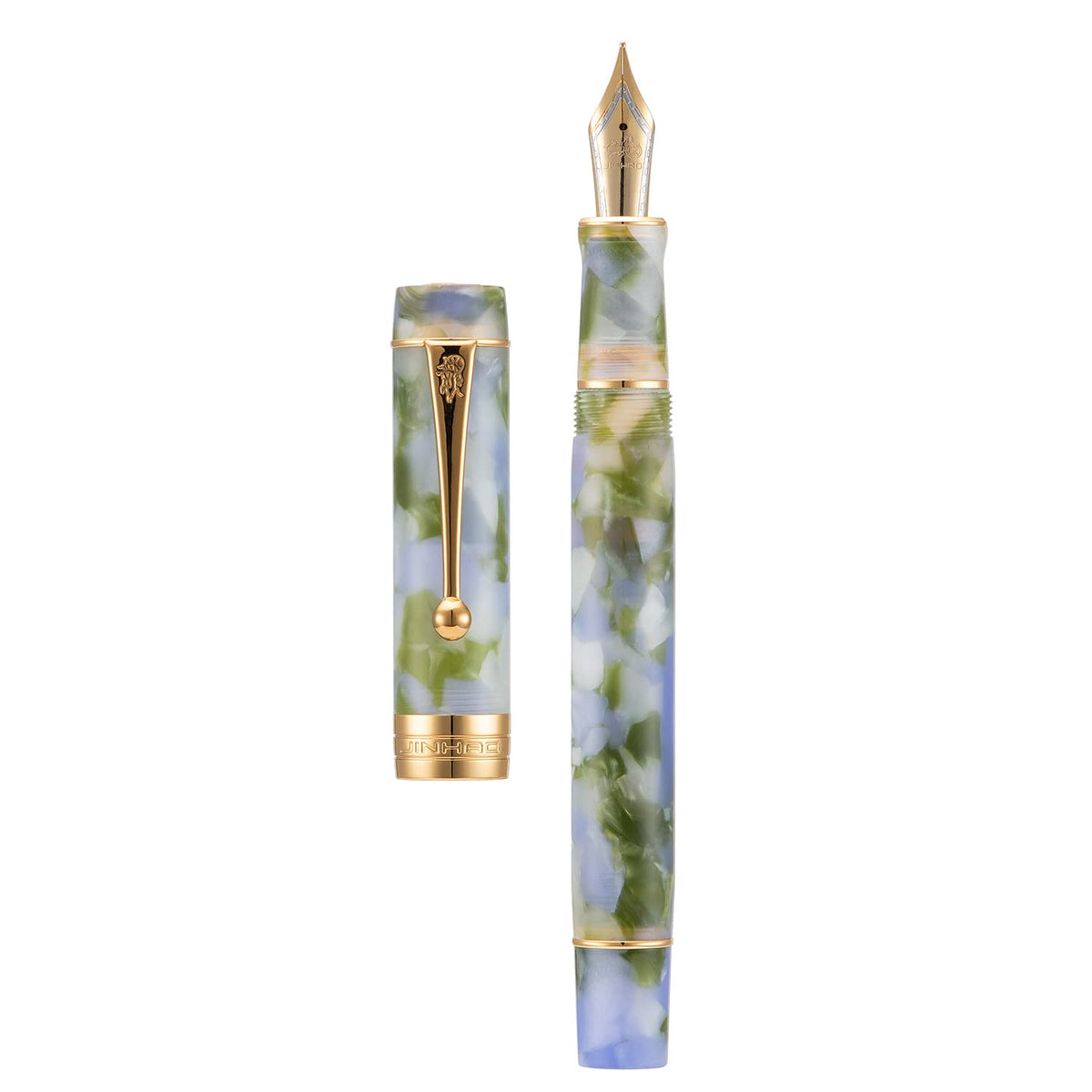 Jinhao Classic Fountain Pen Blue Green Celluloid, Medium Nib with Conveter and Pen Case Set