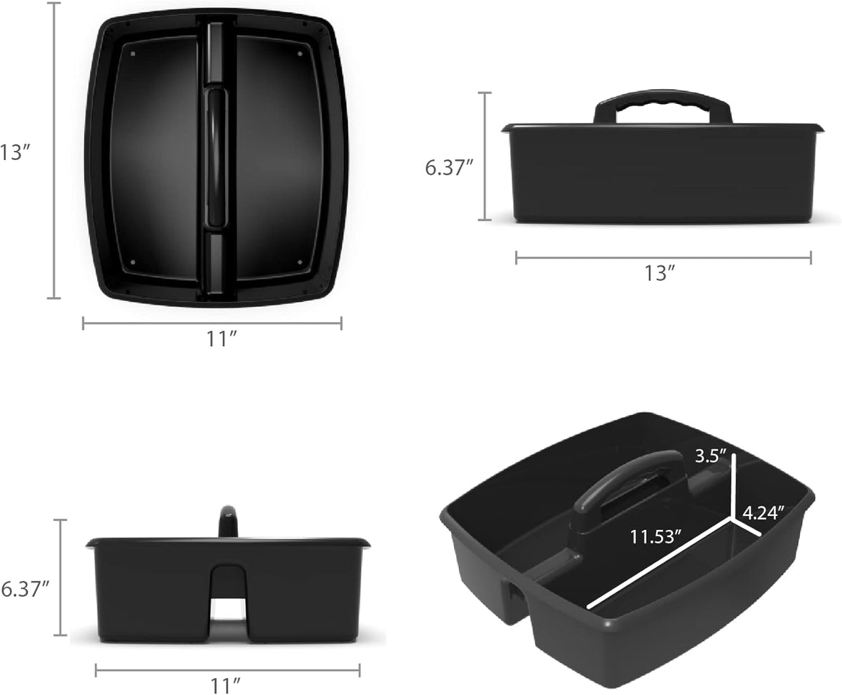 Storex 2-Compartment Large Cleaning Caddy – Multipurpose Supply Organizer with Handle, Black