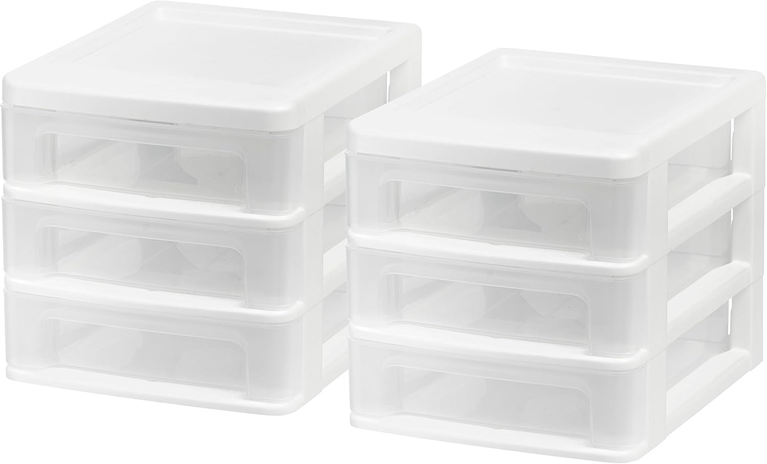 IRIS USA 2-Pack, 3-Drawer Small Plastic Stacking Desktop Organizer, White