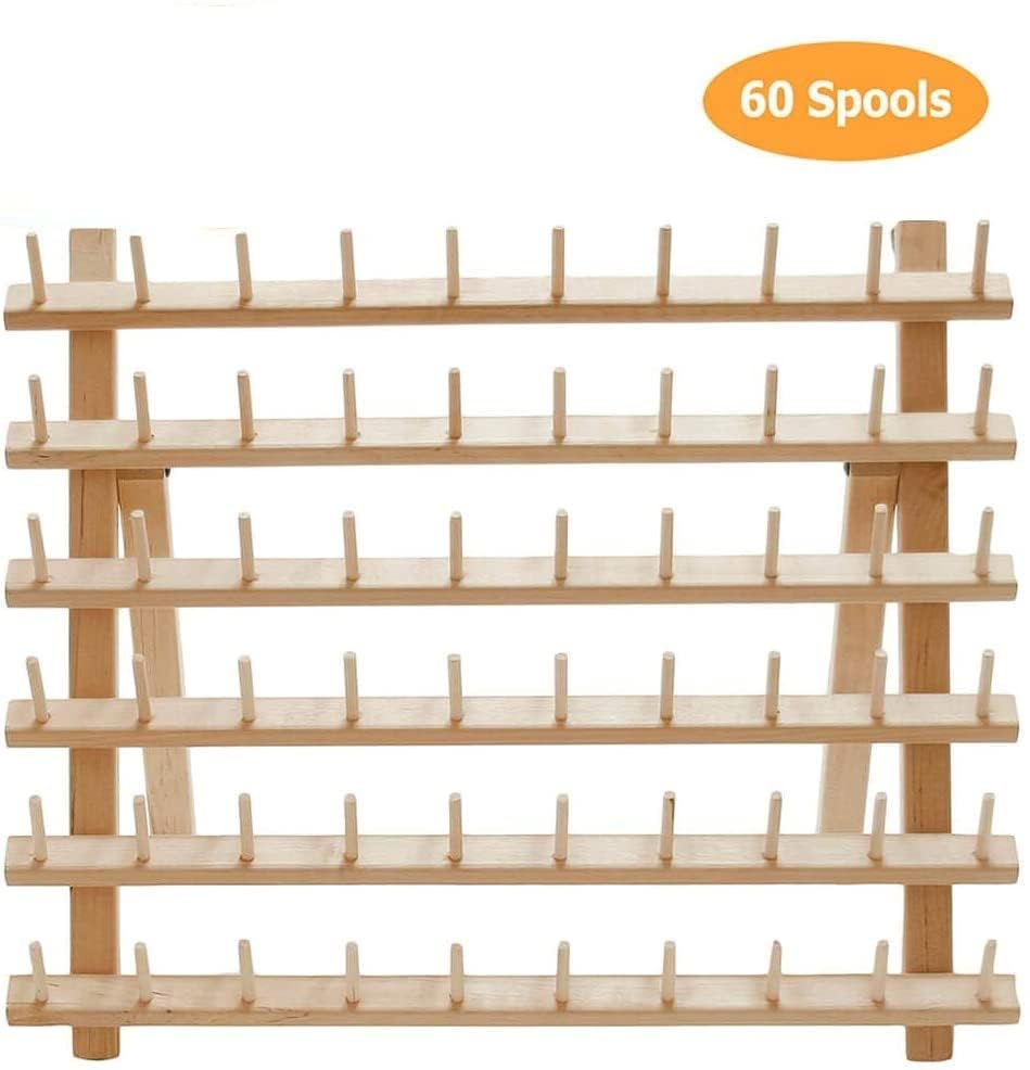 Threadnanny 60 Spools Thread Rack - Premium Birchwood Thread Storage Organizer Stand for Sewing
