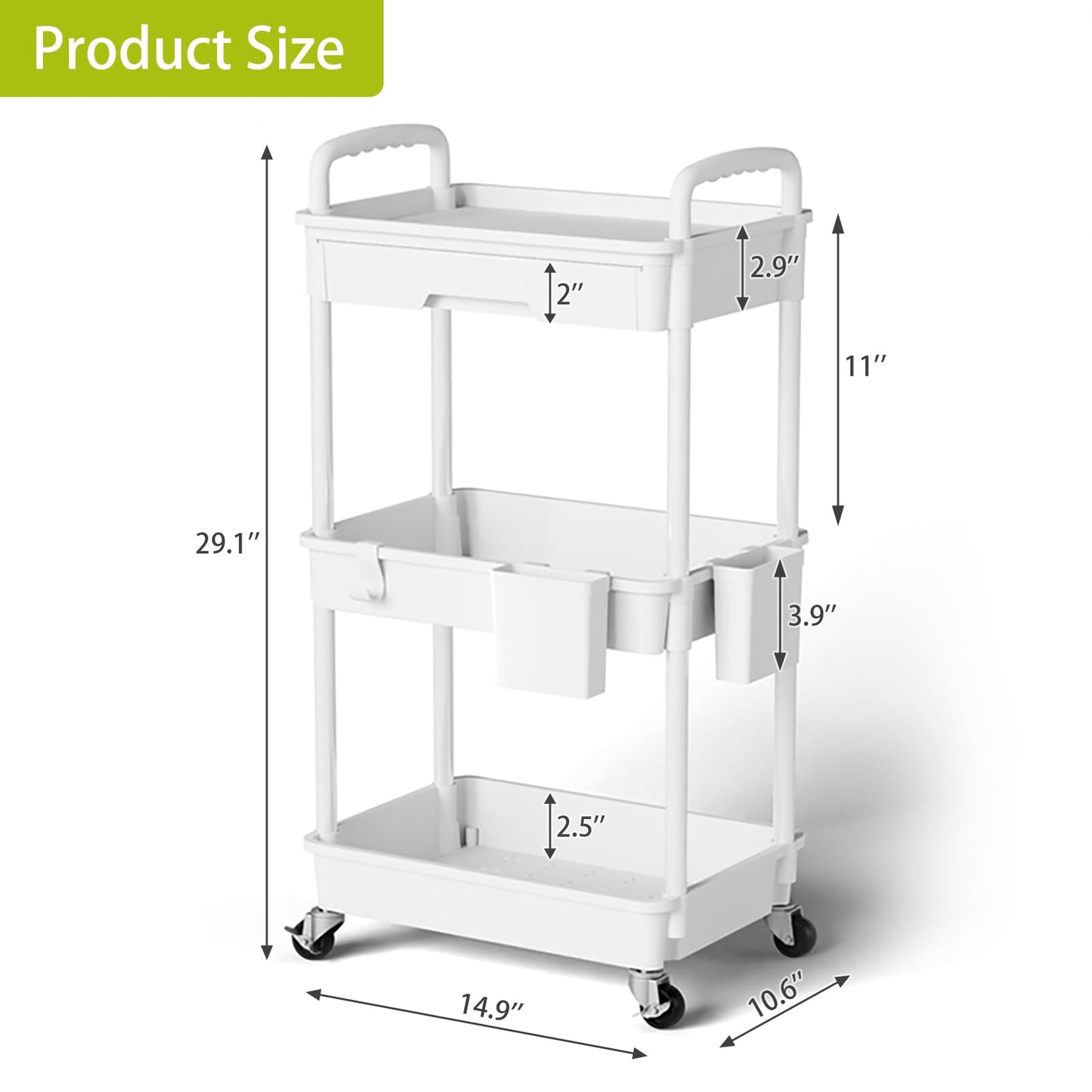 Sorgion 3 Tier Rolling Cart Organizer,Laundry Room Bathroom Organizers and Storage Office Shelves