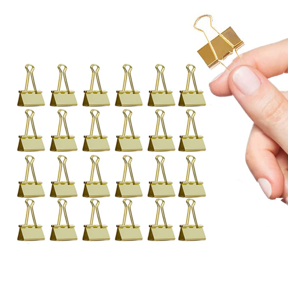 Medium Binder Clips Width 1.25 Inch Capacity 0.6 Inch Gold 24 PCS, Binder Clips 32mm for Teacher