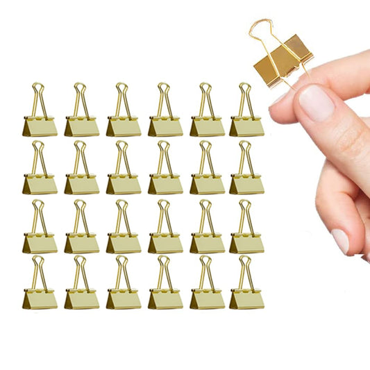 Medium Binder Clips Width 1.25 Inch Capacity 0.6 Inch Gold 24 PCS, Binder Clips 32mm for Teacher