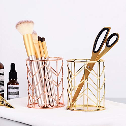 HSYMQ Pen Holder for Desk, Make Up Brush Holder Rose Gold Metal Wire Pencil Cup Holders