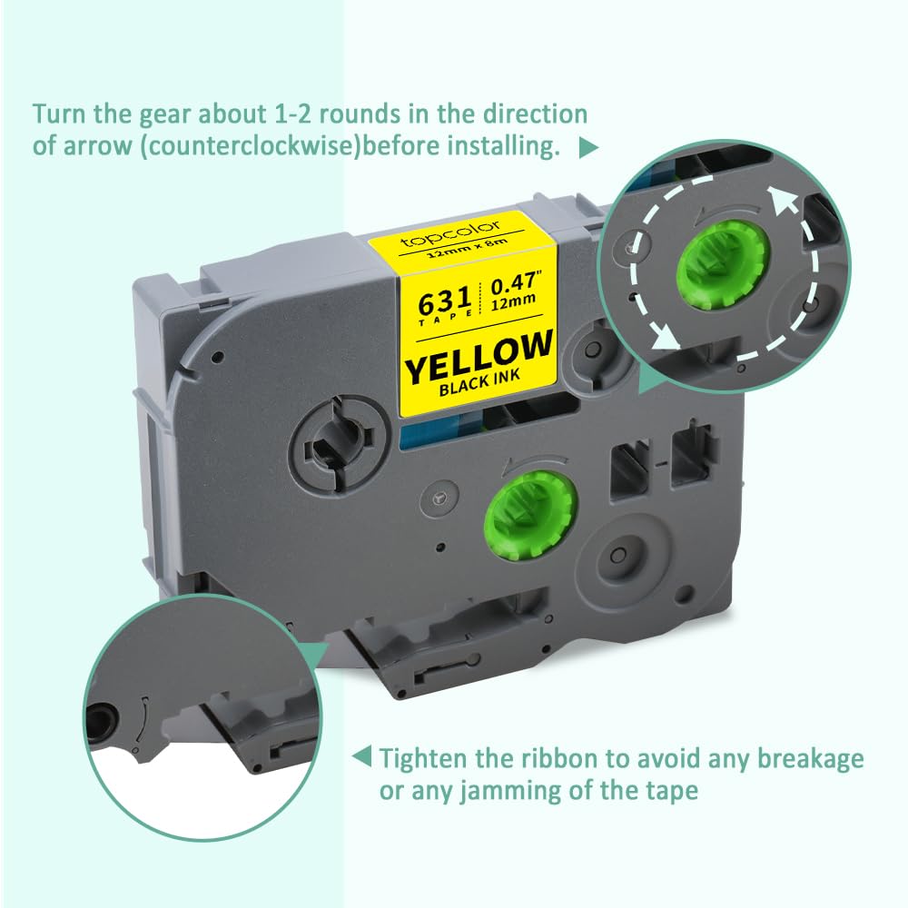 6-Pack Compatible for Brother Tze-631 12mm 1/2" Black on Yellow Label Tape