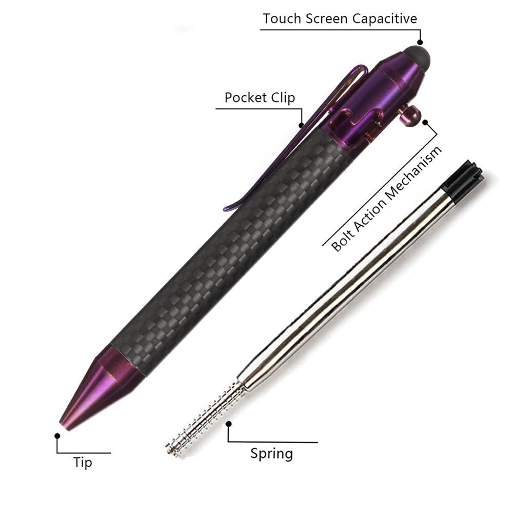 Cool Hand 4.9'' Carbon Fiber Bolt Action Pen with Retractable Stylus Tip