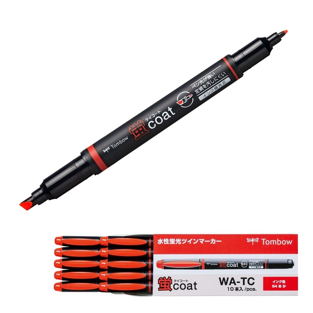 Tombow Pencil WA-TC94-10P Fluorocoat Highlighter, Red, 10 Pieces
