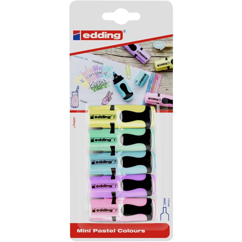 edding 7 mini highlighter - pastel-kleuren - 5 highlightermarkers - beitelpunt 1-3 mm - highlighter