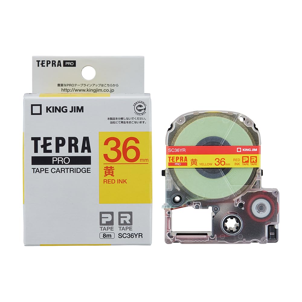 King Jim Tepra PRO SC36YR 36mm Yellow/Red Letter Tape Cartridge