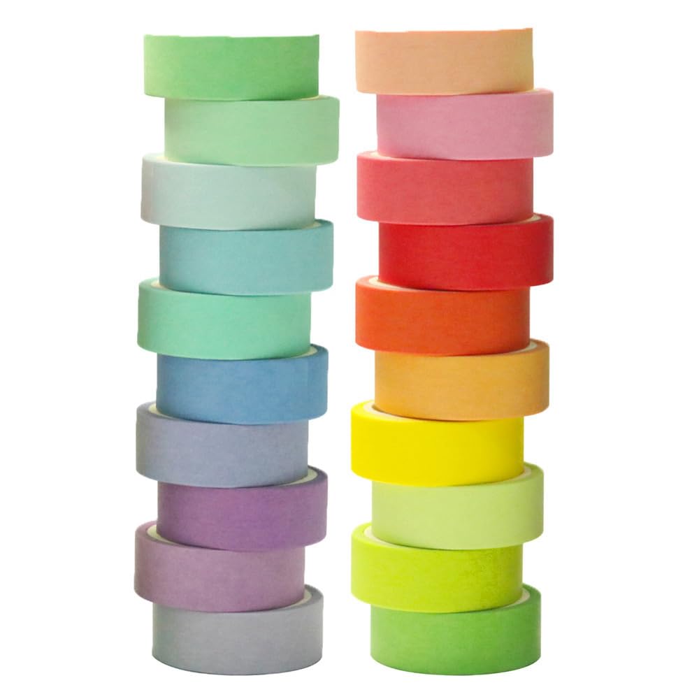 Maartla 20 Rolls Washi Tape Set, Rainbow Washi Tape Colorful Masking Tape 15mm Wide, Decorative