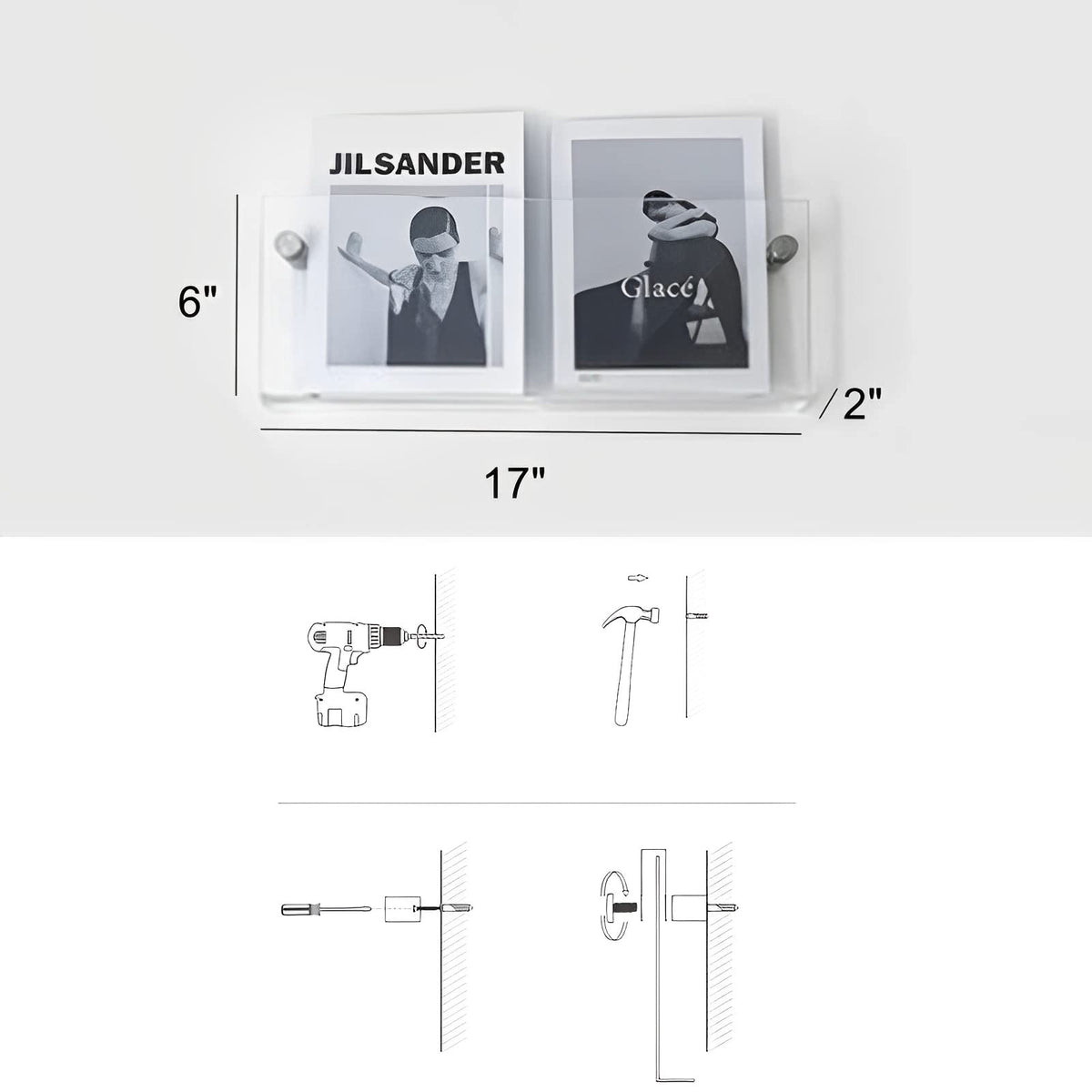 ROYALITA 2-Pack Acrylic Magazine Holder Display Records Holder, 17 Inch