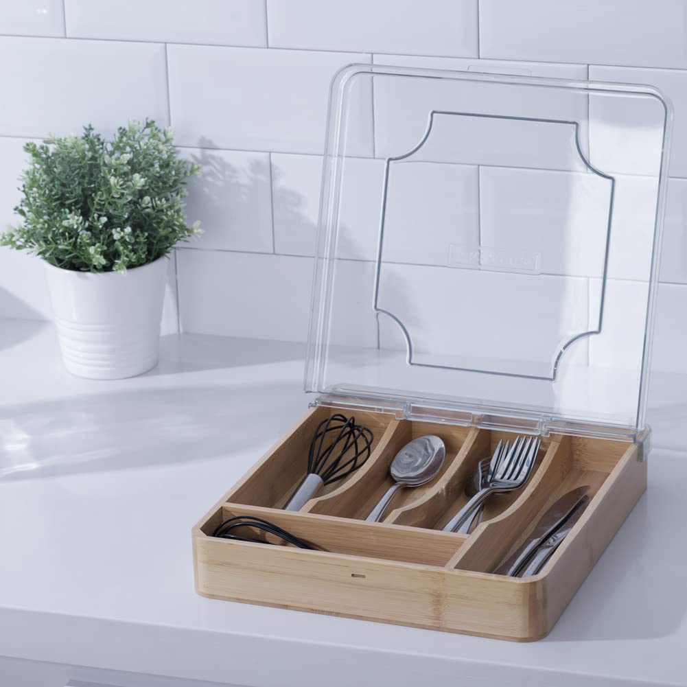 wobivcs Kitchen Drawer Organizer, 13 Inch Silverware Utensil Tray Holder,with Removable Lid, 5