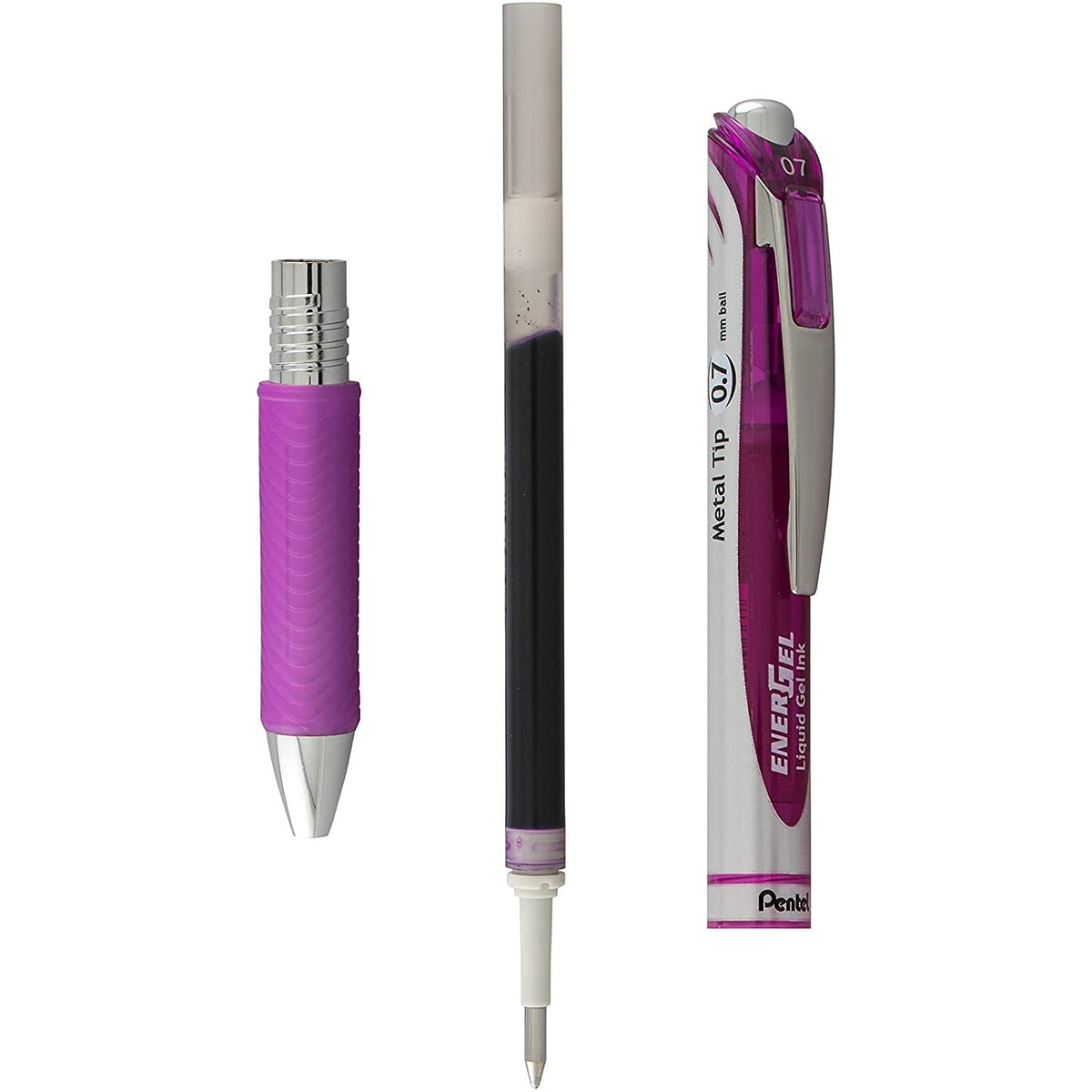 Pentel EnerGel 0.7 MM RTX Retractable Liquid Gel Pen, 10 Pack of New Assorted ink Colors, Metal