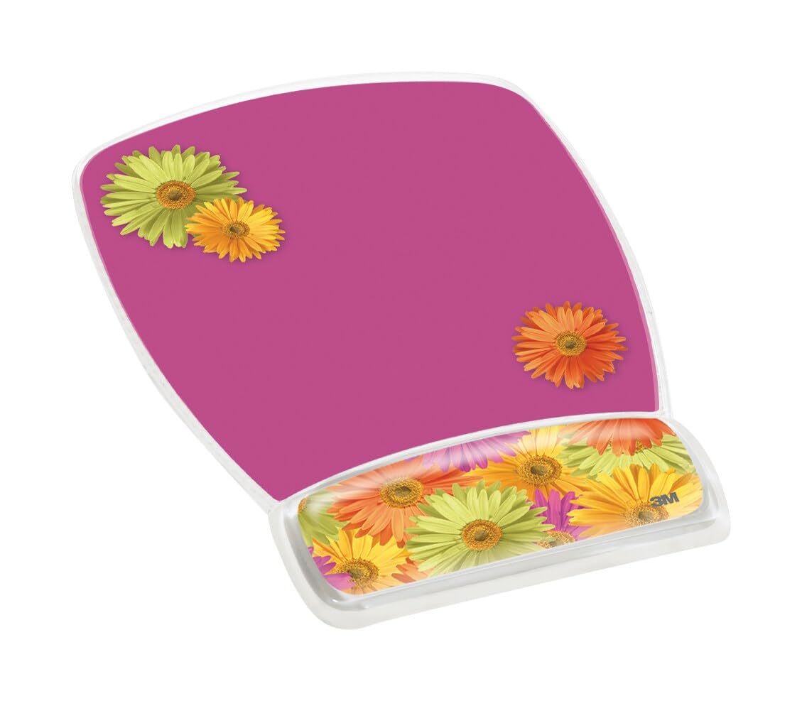 3M Gel Mousepad Wristrest, Clear Gel Daisy Design, 6.8 x 8.6 x 0.75 in