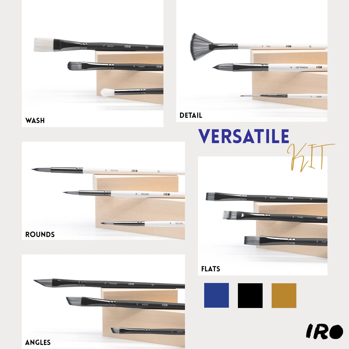 IRO Artist Paint Brush Set of 15 Professional Flat Paint Brushes for Acrylic Painting and Oil