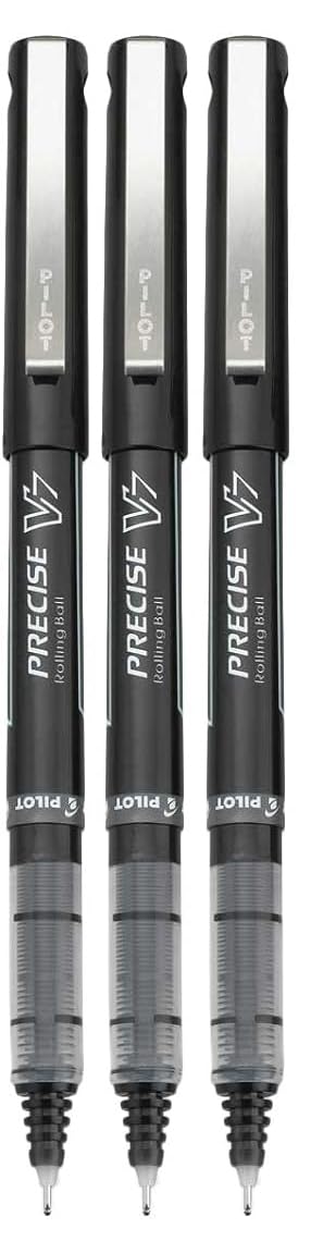 Precise V7 Stick Rolling Ball Pens, Fine Point (.7mm), Black Ink, 3-pk;