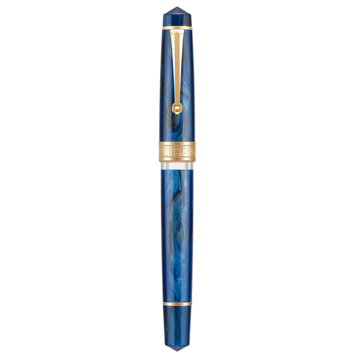 Asvine P20 Piston Fountain Pen Galaxy Blue Resin, Iridium Medium Nib Gold Trim Smooth Writer