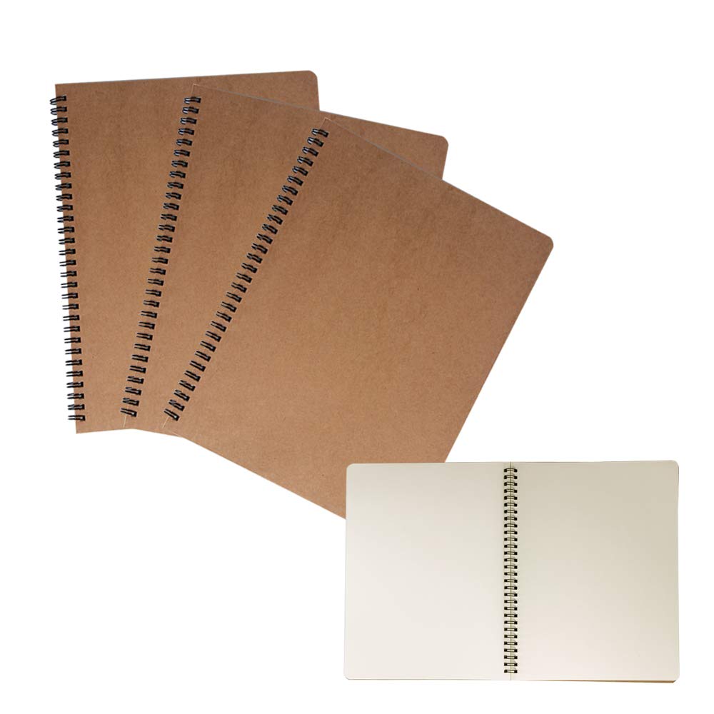 zmybcpack 3 Pack Spiral Blank Journal Notebook, 8 x 10.5 inch Sketchbooks