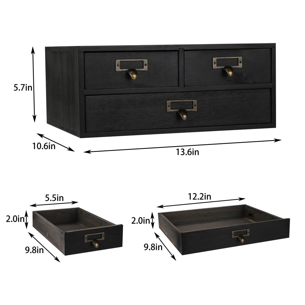 Wooden Drawers Apothecary Cabinet Black Wood Desktop Organizer Box