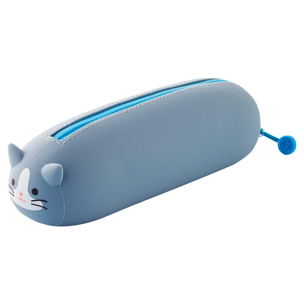 LIHIT LAB PuniLabo Zipper Pen Case/Pouch, Horizontal, 2.5" x 7.9", Gray Cat (A7781-4)
