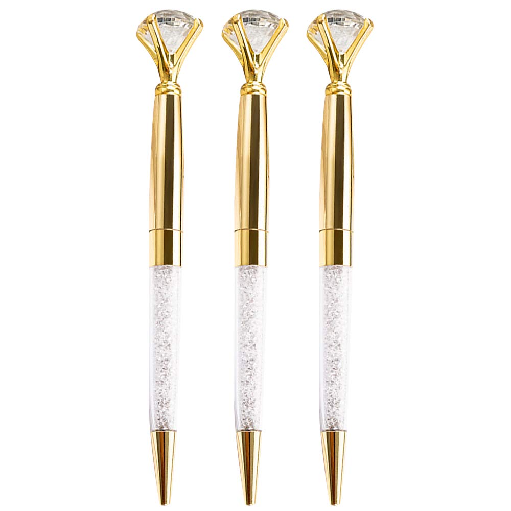 U Scinan 3Pcs Big Diamond Pen Crystal Metal Ballpoint Pens 0.5mm Black Ink Advertising Gif Pen