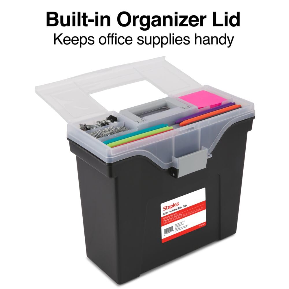 Staples Slim Portable File Tote, Letter Size, Black, 5/Carton