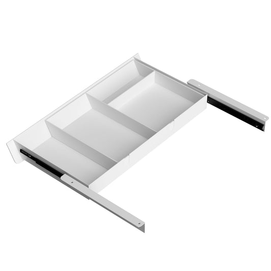 White Under Desk Drawer with Removable Tray, 22.4" Wide 2-in-1 Organizer – 60° Ergonomic Tilt
