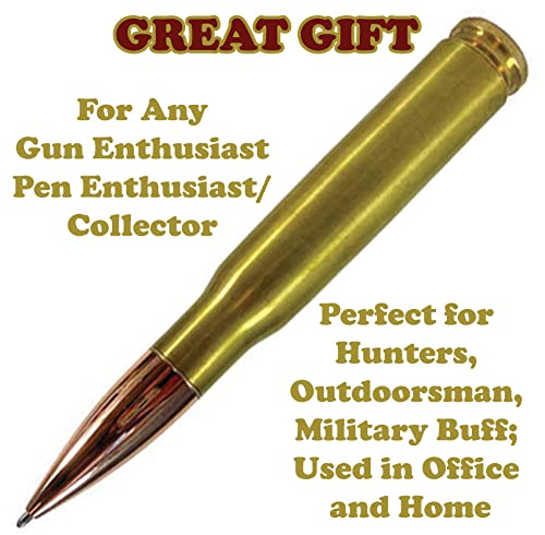 Caliber Gourmet 50 Caliber Bullet Twist Tactical Pen, Gold Plated, Realistic Refillable 50 Cal