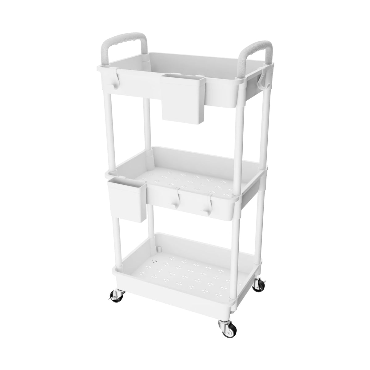 3 Tier Rolling Utility Cart with Handle,REBECAT Utility Cart Made of Multifunctional Storage