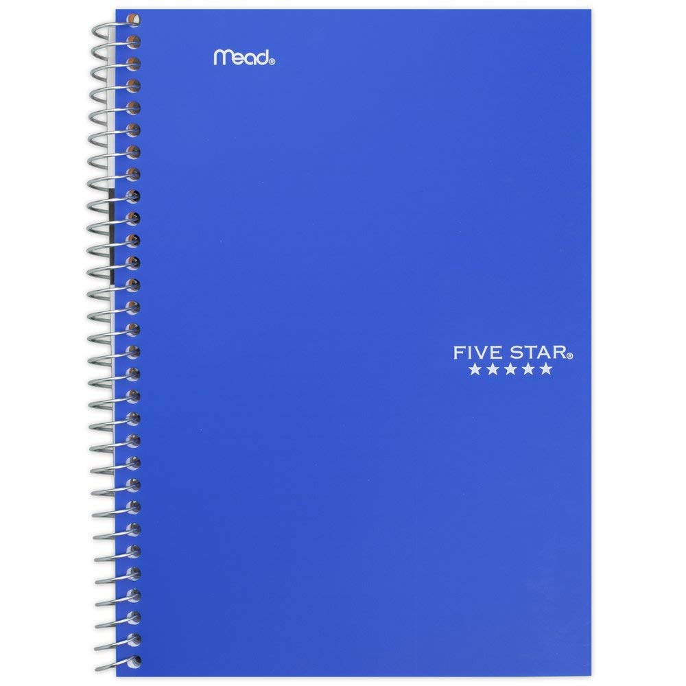 Five Star Spiral Notebook, 2 Subject, College Ruled Paper, 100 sheets, 9-1/2" x 6", Blue (72287)