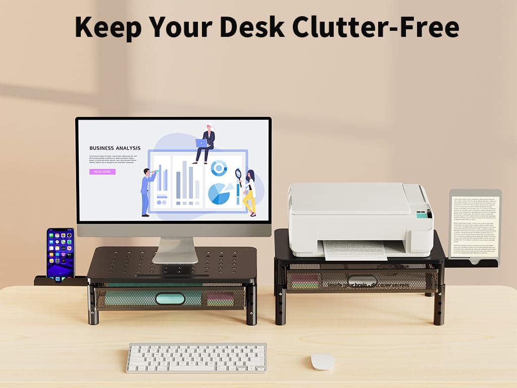 Zimilar Monitor Stand Riser with Metal Mesh Drawer, Height Adjustable