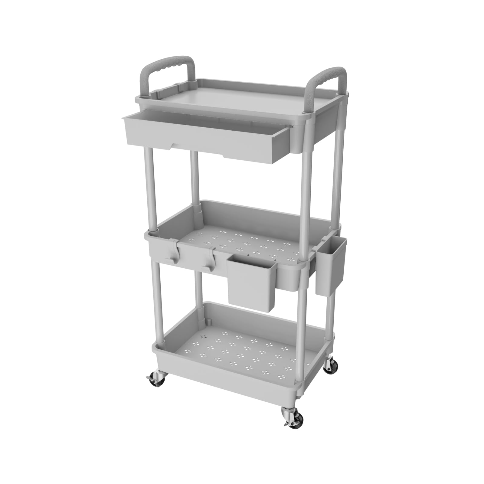 3 Tier Rolling Utility Cart with Drawer,REBECAT Utility Cart Made of Multifunctional Storage